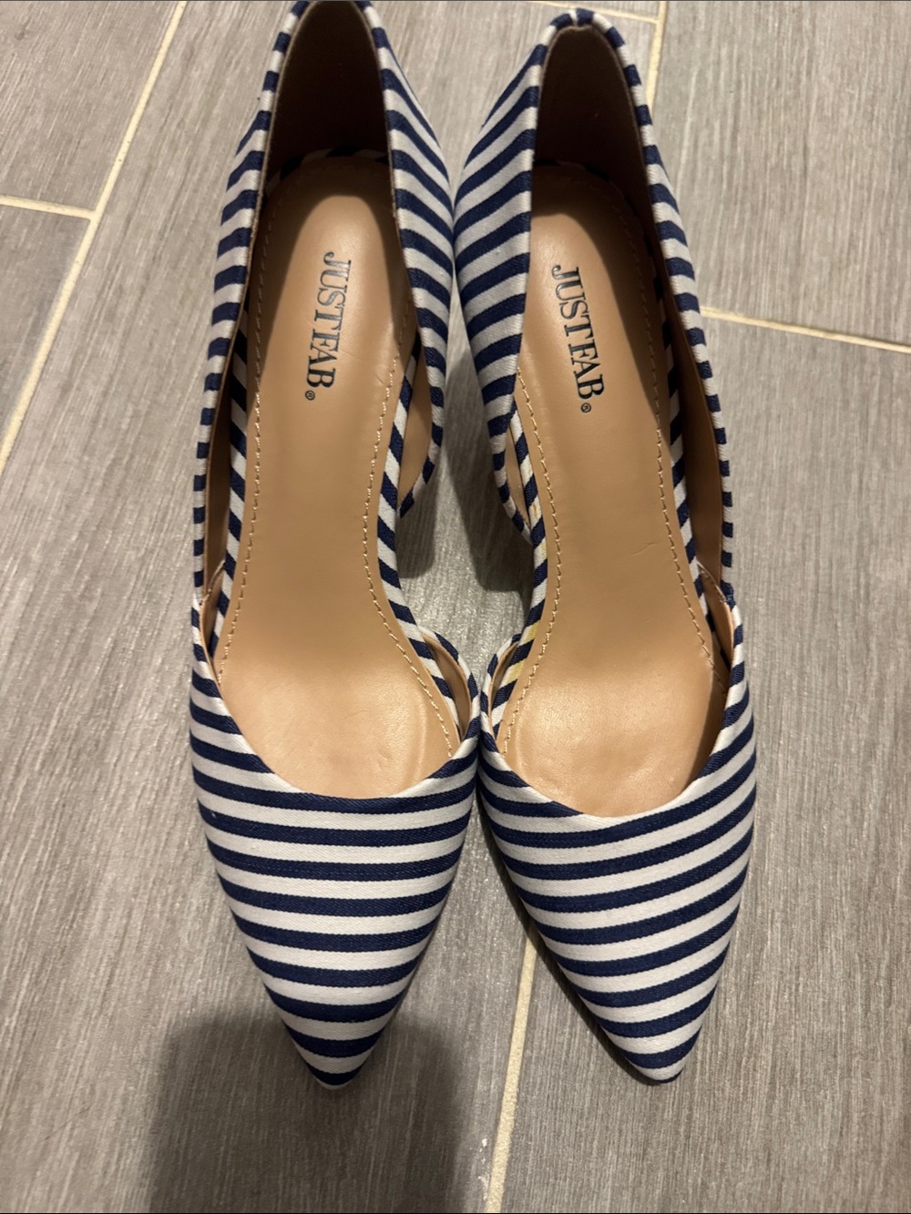 JustFab Navy & White Striped Pointed Toe Heels